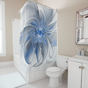 Abstract Blue Grey Watercolor Fractal Art Flower