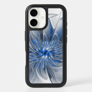Abstract Blue Grey Watercolor Fractal Art Flower