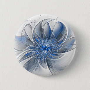 Abstract Blue Grey Watercolor Fractal Art Flower 2 Inch Round Button