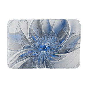 Abstract Blue Grey Watercolor Fractal Art Flower Bath Mat