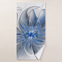 Abstract Blue Grey Watercolor Fractal Art Flower