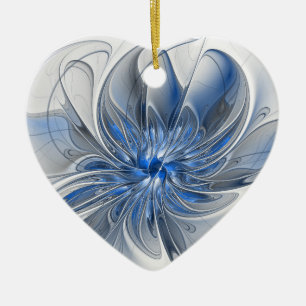Abstract Blue Grey Watercolor Fractal Art Flower Ceramic Ornament
