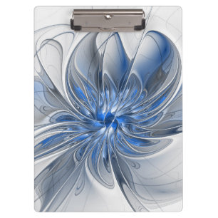 Abstract Blue Grey Watercolor Fractal Art Flower Clipboard