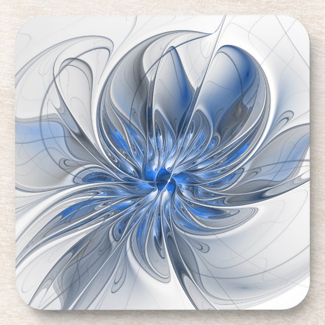 Abstract Blue Grey Watercolor Fractal Art Flower Coaster (Front)