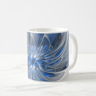 Abstract Blue Grey Watercolor Fractal Art Flower Coffee Mug