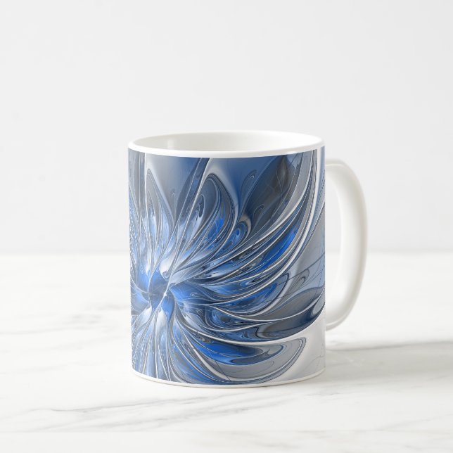 Abstract Blue Grey Watercolor Fractal Art Flower Coffee Mug (Front Right)