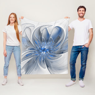Abstract Blue Grey Watercolor Fractal Art Flower Fleece Blanket