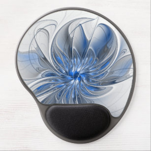 Abstract Blue Grey Watercolor Fractal Art Flower Gel Mouse Pad