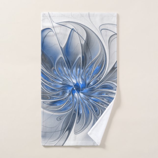 Abstract Blue Grey Watercolor Fractal Art Flower Hand Towel (Hand Towel)