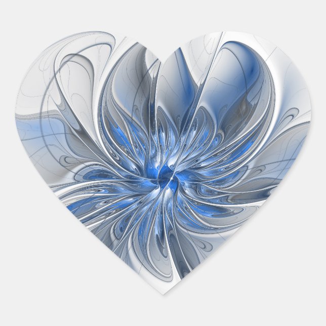 Abstract Blue Grey Watercolor Fractal Art Flower Heart Sticker (Front)