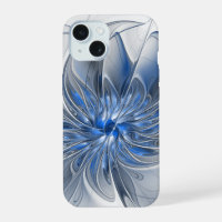 Abstract Blue Grey Watercolor Fractal Art Flower