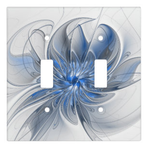 Abstract Blue Grey Watercolor Fractal Art Flower Light Switch Cover