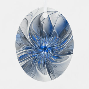 Abstract Blue Grey Watercolor Fractal Art Flower Metal Ornament