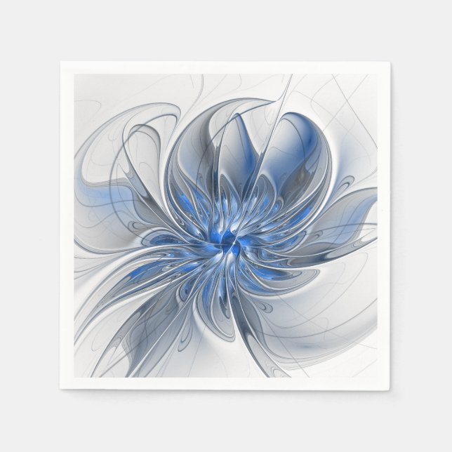 Abstract Blue Grey Watercolor Fractal Art Flower Napkin (Front)