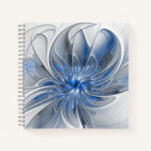 Abstract Blue Grey Watercolor Fractal Art Flower Notebook