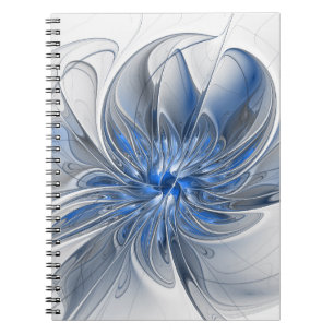 Abstract Blue Grey Watercolor Fractal Art Flower Notebook