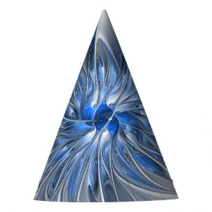 Abstract Blue Grey Watercolor Fractal Art Flower Party Hat