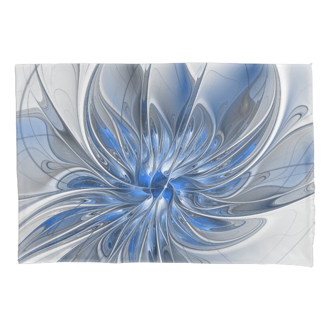 Abstract Blue Grey Watercolor Fractal Art Flower Pillowcase (Front)