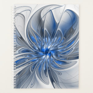 Abstract Blue Grey Watercolor Fractal Art Flower Planner