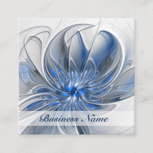 Abstract Blue Grey Watercolor Fractal Art Flower Square Business Card