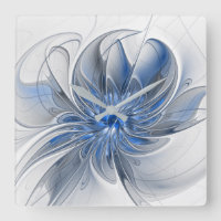 Abstract Blue Grey Watercolor Fractal Art Flower