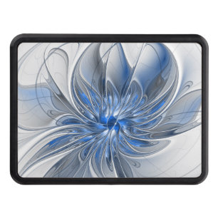 Abstract Blue Grey Watercolor Fractal Art Flower Trailer Hitch Cover