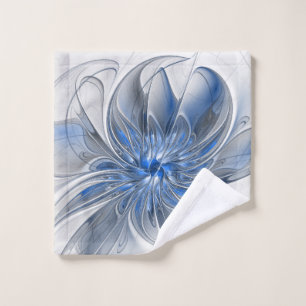 Abstract Blue Grey Watercolor Fractal Art Flower Wash Cloth