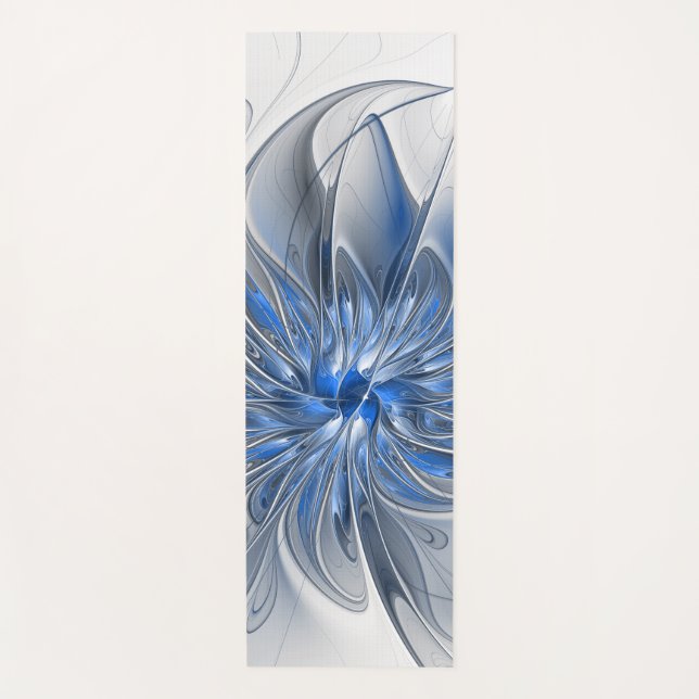 Abstract Blue Grey Watercolor Fractal Art Flower Yoga Mat (Front)