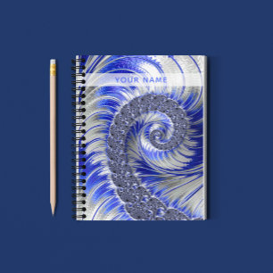 Abstract Blue Grey White Spiral Fractal With Name Notebook