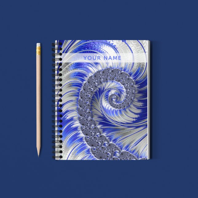 Abstract Blue Grey White Spiral Fractal With Name Notebook (Creator Uploaded)