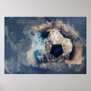 Abstract Blue Grunge Soccer Poster