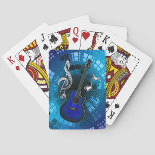 Abstract Blue Guitar Silver Music Notes Playing Cards