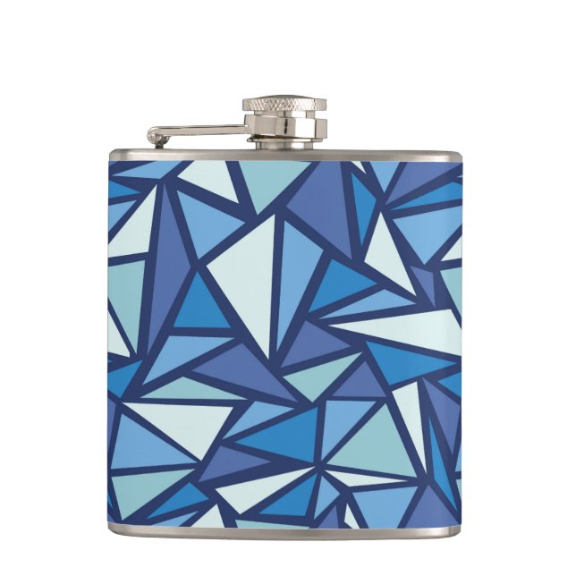 Abstract Blue Ice Crsytal Pattern Hip Flask (Front)