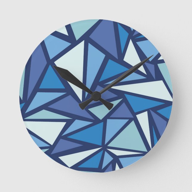 Abstract Blue Ice Crsytal Pattern Round Clock (Front)