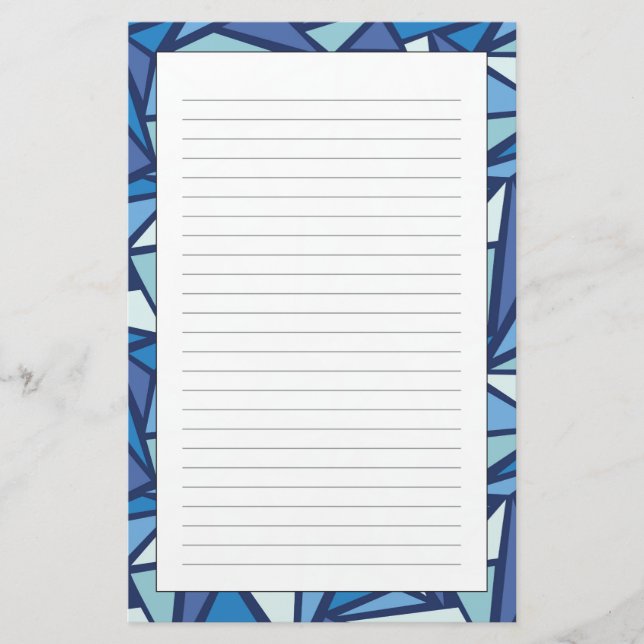 Abstract Blue Ice Crsytal Pattern Stationery (Front)