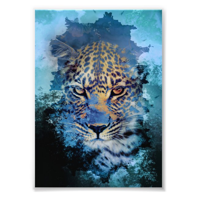 Abstract Blue Ice Leopard Photo Print (Front)