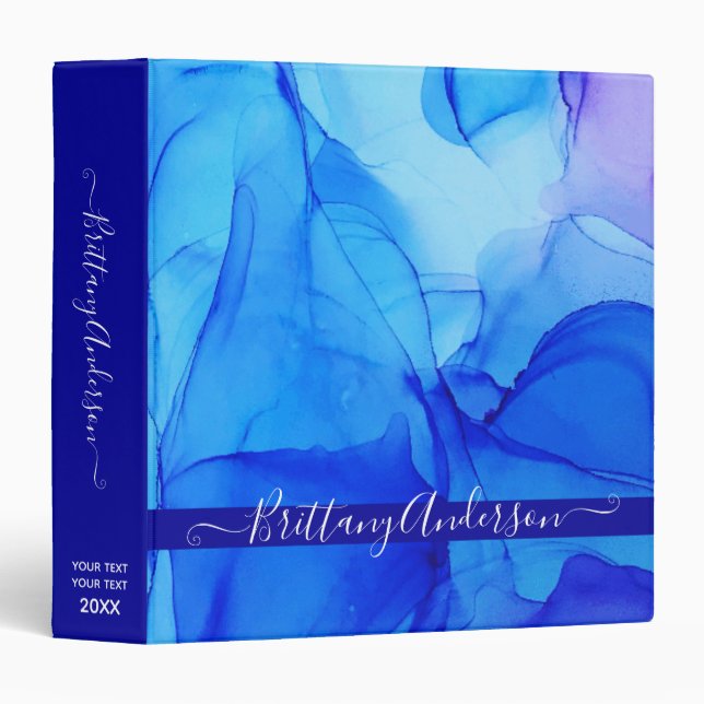 Abstract Blue Indigo Elegant Custom Name Binder (Front/Spine)