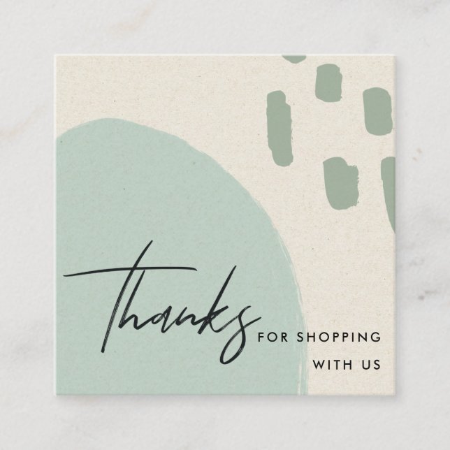 ABSTRACT BLUE IVORY KRAFT SCANDI THANK YOU LOGO SQUARE BUSINESS CARD (Front)
