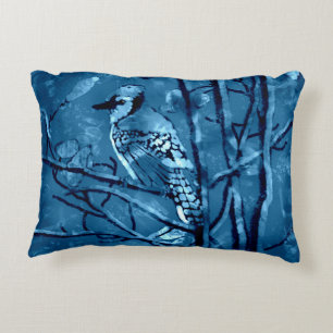 Abstract Blue Jay Bird in Tree Branches Birds Accent Pillow