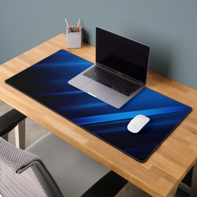 Abstract Blue Lines on Black Desk Mat (Office 2)