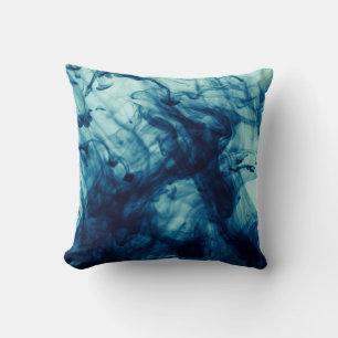 Abstract blue liquid smoke pattern background throw pillow