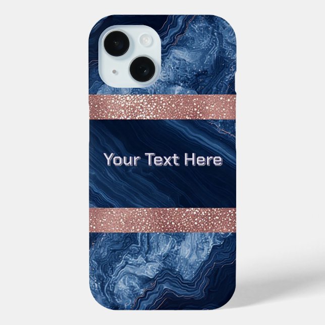 Abstract Blue Marble Art with Gold Glitter Accents Case-Mate iPhone Case (Back)
