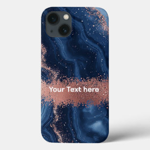 Abstract Blue Marble Art with Gold Glitter Accents iPhone 13 Case