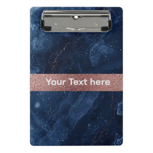 Abstract Blue Marble Art with Gold Glitter Accents Mini Clipboard