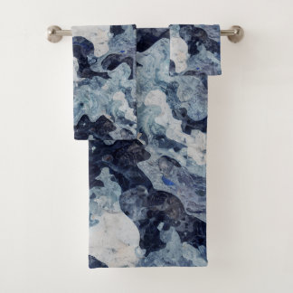 Abstract Blue Marble Bath Towel Set