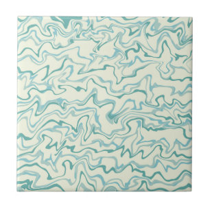 Abstract Blue Marble Retro Wavy Stripe Bold Tile