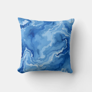 Abstract Blue Marble Swirl Pattern. Throw Pillow