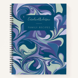 Abstract Blue Marble Swirl Personalized Recipe  Notebook