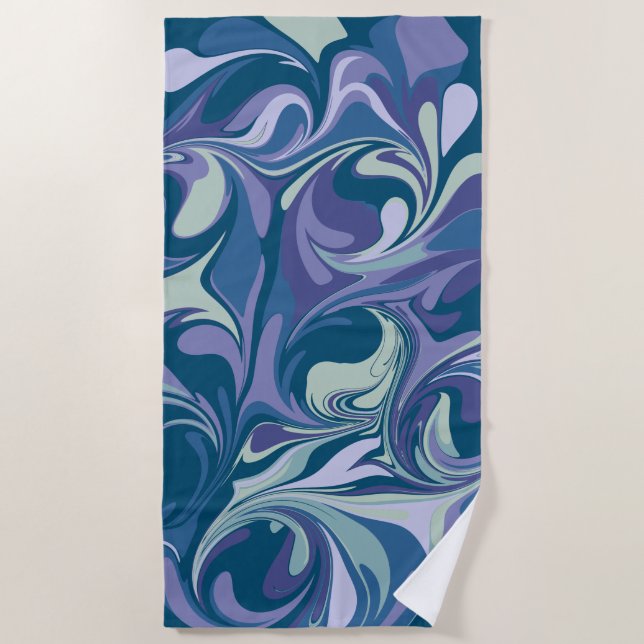 Abstract Blue Marble Swirl Stylish Personalized Beach Towel (Front)