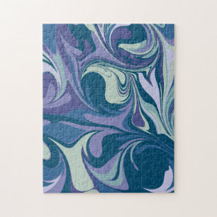 Abstract Blue Marble Swirl Stylish Personalized Jigsaw Puzzle